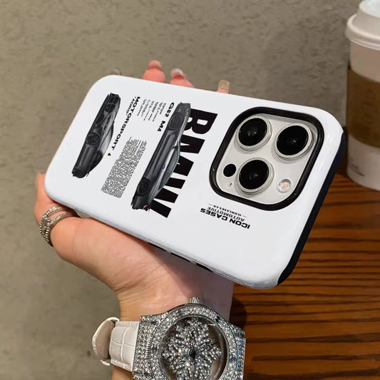 Fashionable Black Car Phone Case Suitable for Iphone16Promax 15 14 14 12Mini 7Plus XR 2In1 Tough Glossy Case