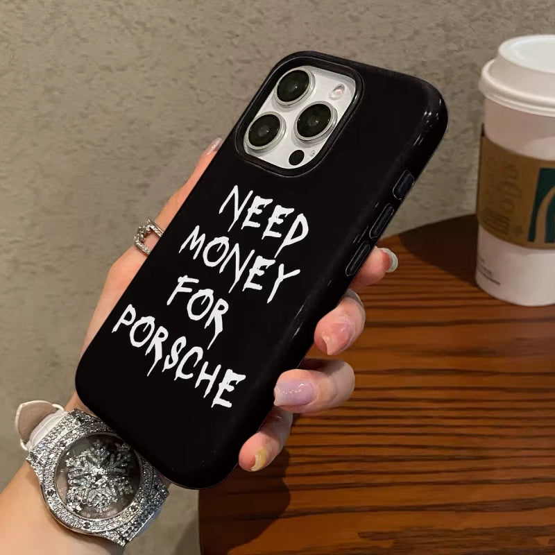 Simple Black Words Phone Case Suitable for Iphone16Promax 15 14 14 12Mini 7Plus XR 2In1 Tough Glossy Case