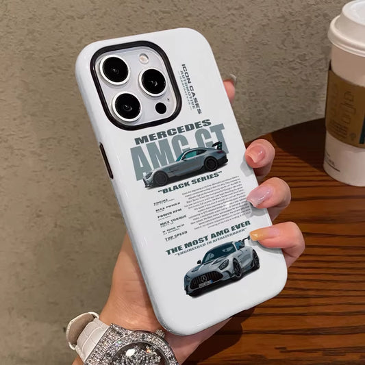 Cool Sliver Car Phone Case Suitable for Iphone16Promax 15 14 14 12Mini 7Plus XR 2In1 Tough Glossy Case