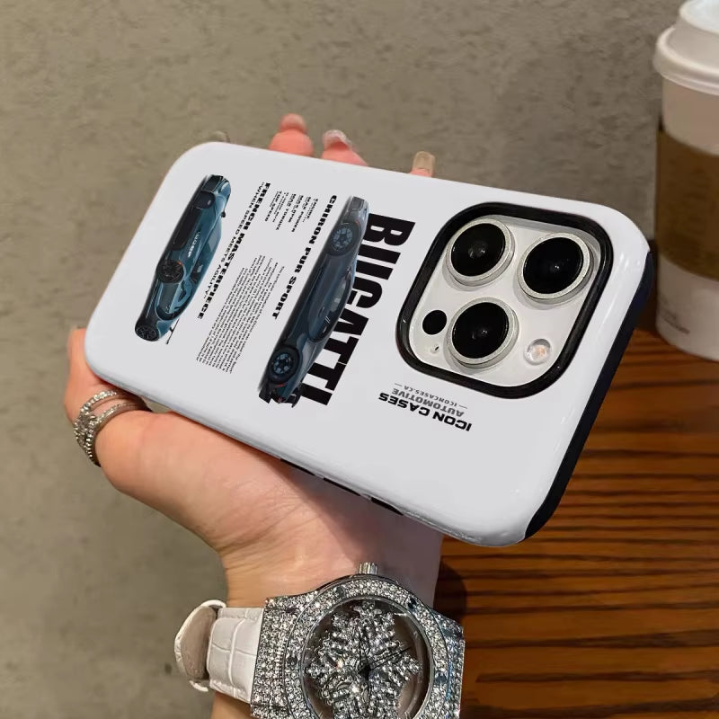 Green Car Phone Case Suitable for Iphone16Promax 15 14 14 12Mini 7Plus XR 2In1 Tough Glossy Case