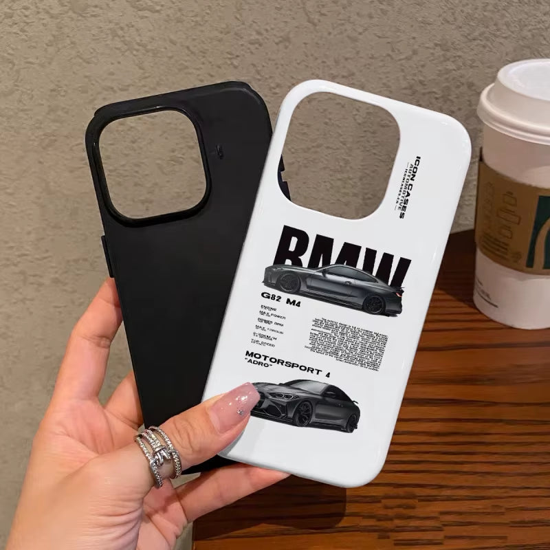 Fashionable Black Car Phone Case Suitable for Iphone16Promax 15 14 14 12Mini 7Plus XR 2In1 Tough Glossy Case