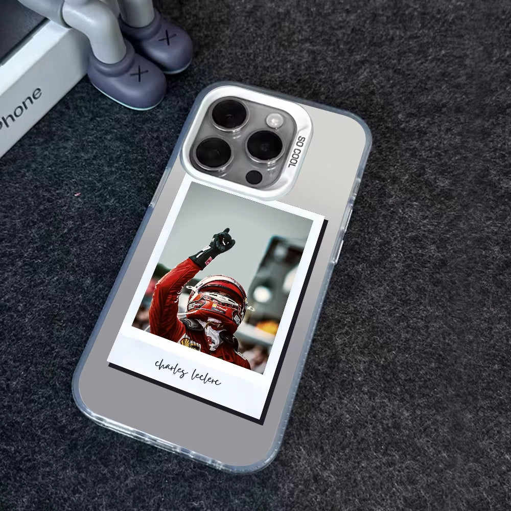 1PC Charles Leclerc 16 F1 Phone Case Phone Case IMD Color Silver Shell for Iphone 16 15 14 13 12 11 Pro Max Plus