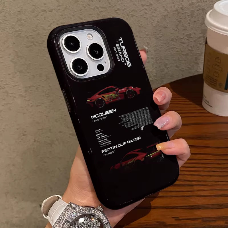 Red Car Phone Case Suitable for Iphone16Promax 15 14 14 12Mini 7Plus XR 2In1 Tough Glossy Case