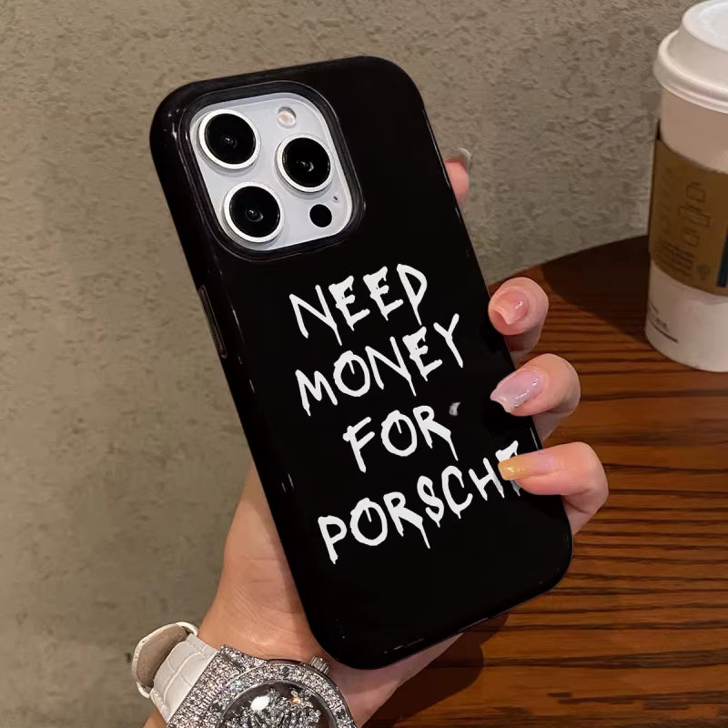 Simple Black Words Phone Case Suitable for Iphone16Promax 15 14 14 12Mini 7Plus XR 2In1 Tough Glossy Case