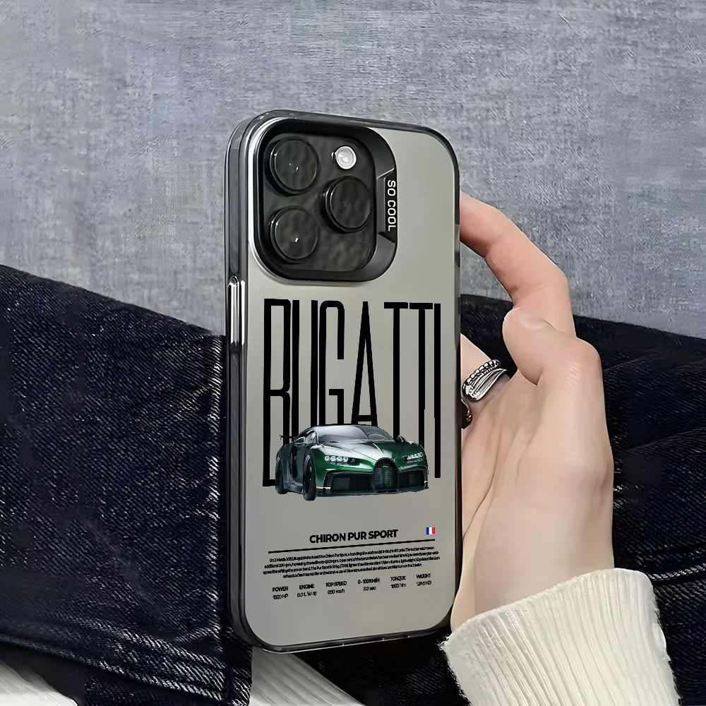 Luxury B-Bugatti Car Phone Case for Iphone 16 15 14 13 12 11 Pro Max Grey Black Matte Laser Metallic Aurora Funda