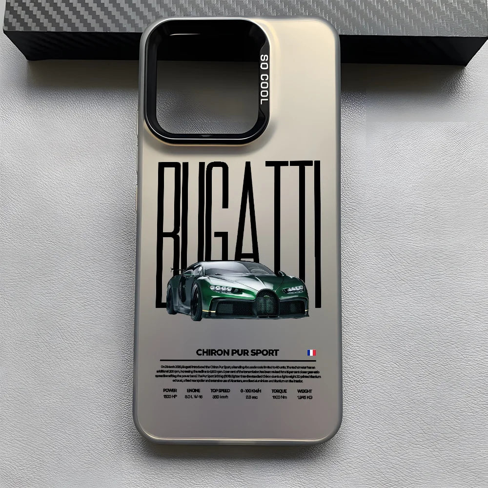 Luxury B-Bugatti Car Phone Case for Iphone 16 15 14 13 12 11 Pro Max Grey Black Matte Laser Metallic Aurora Funda