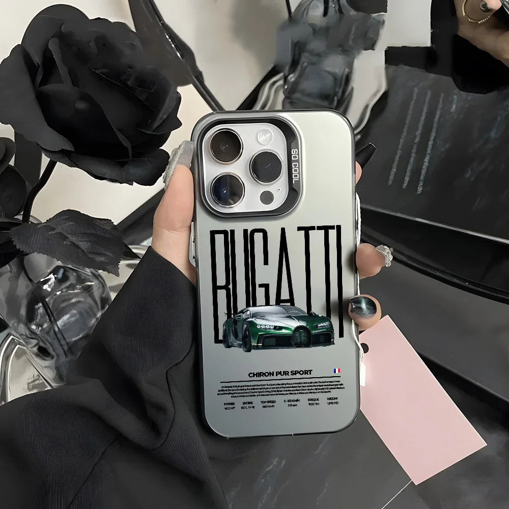 Luxury B-Bugatti Car Phone Case for Iphone 16 15 14 13 12 11 Pro Max Grey Black Matte Laser Metallic Aurora Funda