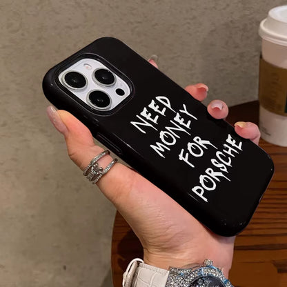 Simple Black Words Phone Case Suitable for Iphone16Promax 15 14 14 12Mini 7Plus XR 2In1 Tough Glossy Case