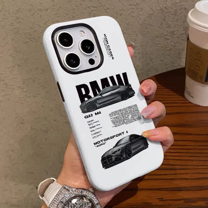 Fashionable Black Car Phone Case Suitable for Iphone16Promax 15 14 14 12Mini 7Plus XR 2In1 Tough Glossy Case
