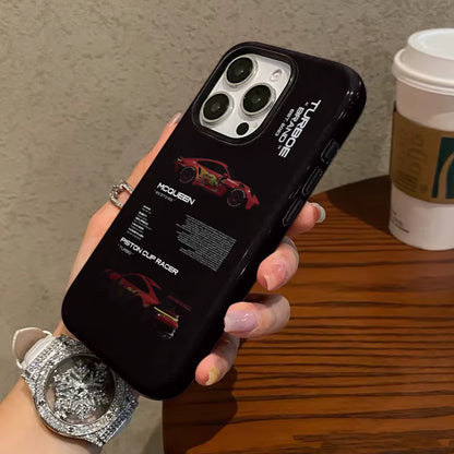 Red Car Phone Case Suitable for Iphone16Promax 15 14 14 12Mini 7Plus XR 2In1 Tough Glossy Case