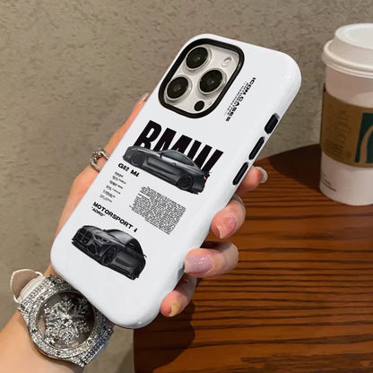 Fashionable Black Car Phone Case Suitable for Iphone16Promax 15 14 14 12Mini 7Plus XR 2In1 Tough Glossy Case