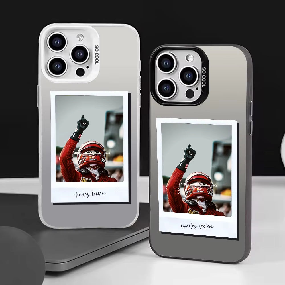 1PC Charles Leclerc 16 F1 Phone Case Phone Case IMD Color Silver Shell for Iphone 16 15 14 13 12 11 Pro Max Plus